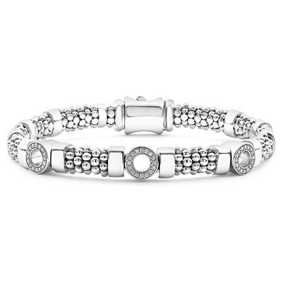 MEDIUM THREE STATION DIAMOND CIRCLE CAVIAR BRACELET - Tapper's Jewelry 