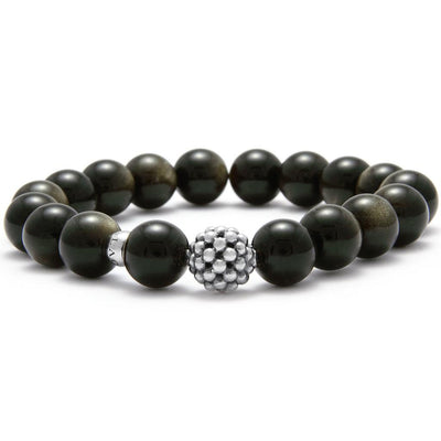 Sterling Silver Obsidian Beaded Bracelet