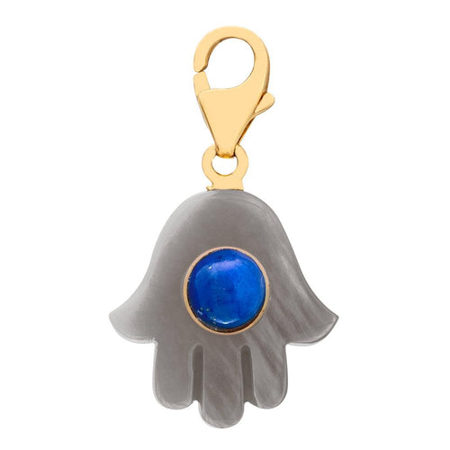 Black Mother of Pearl Hamsa Blue Cabochon Pendant