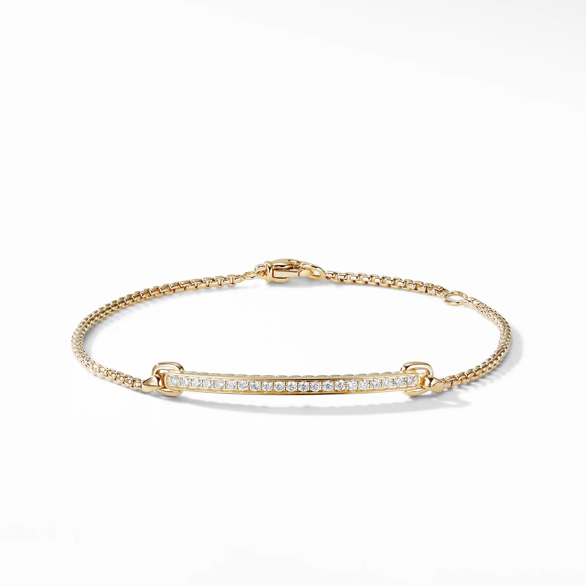 Petite Pave Station Chain Bracelet with Diamonds in 18K Gold