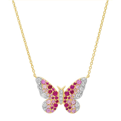PINK SAPPHIRE AND DIAMOND OMBRE BUTTERFLY NECKLACE - Tapper's Jewelry 