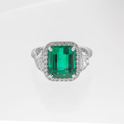 Platinum Emerald and Diamond  and Diamond Ring - Tapper's Jewelry 