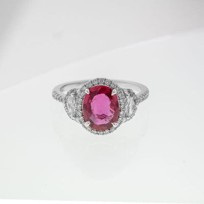 Platinum Ruby and Diamond  and Diamond Ring