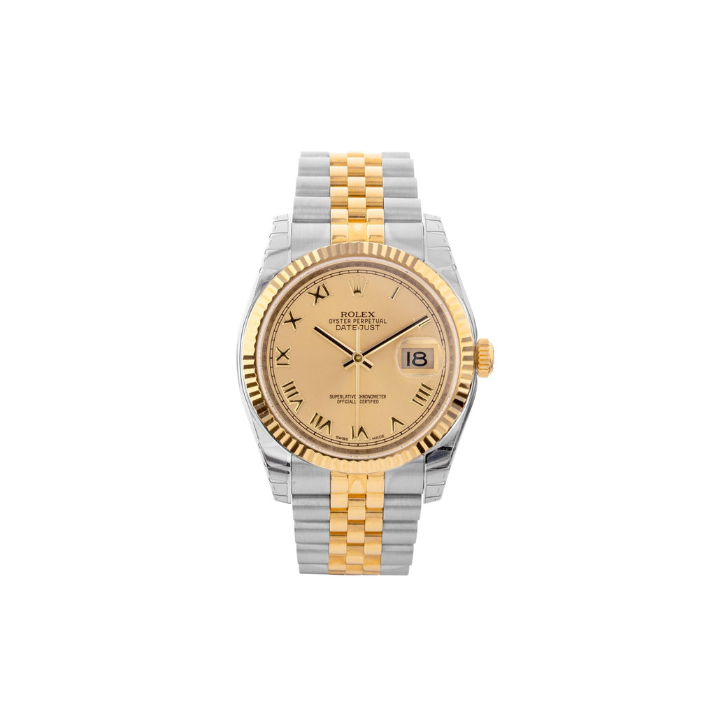 36mm Rolex 18k Yellow Gold and Stainless Steel Oyster Perpetual Datejust  Watch.