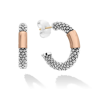 ROSE GOLD STATION CAVIAR HOOP EARRINGS - Tapper's Jewelry 