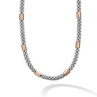 Sterling Silver and Rose Gold Caviar Station Necklace