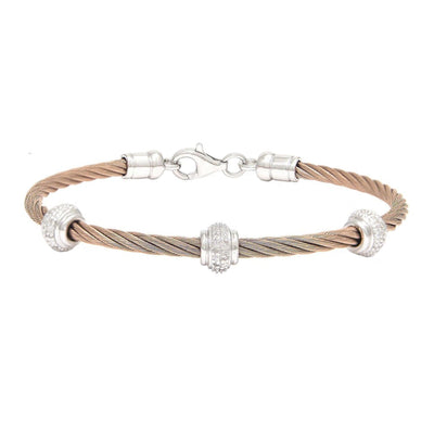 Sterling Silver and Rose Stainless Steel Diamond Rondel Station Bracelet