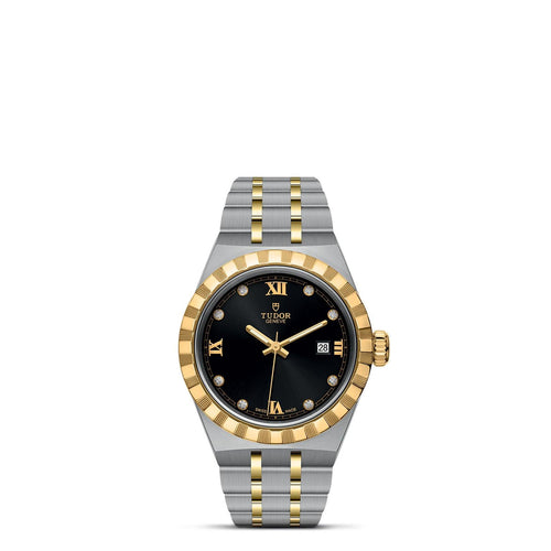 28mm Royal Steel and Gold Black Dial with Diamond Hour Markers with Date Watch by Tudor | M28303-0005