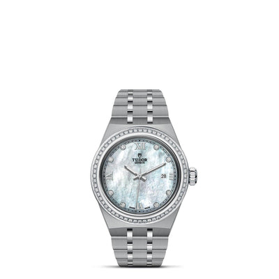 28mm Royal Steel Mother-of-Pearl Dial with Diamond Hour Markers and Diamond Bezel Watch by Tudor | M28320-0001