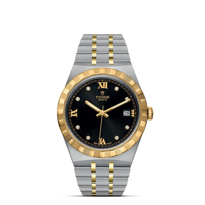 38mm Royal Steel and Gold Black Dial with Diamond Hour Markers with Day of the Week and Date Watch by Tudor | M28503-0004