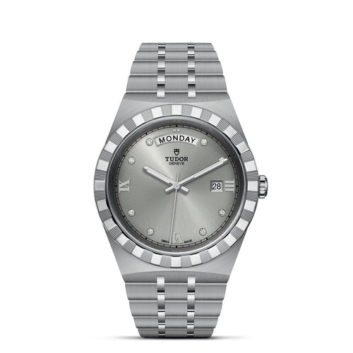 41mm Royal Steel Silver Dial with Diamond Hour Markers with Day of the Week and Date Watch by Tudor | M28600-0002