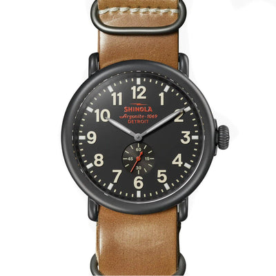 47mm Runwell Black Dial and Leather Strap