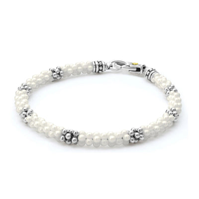 Sterling Silver and White Ceramic Caviar Bracelet
