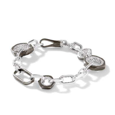 SILVER AND BLACK RHODIUM OPEN LINK BRACELET - Tapper's Jewelry 