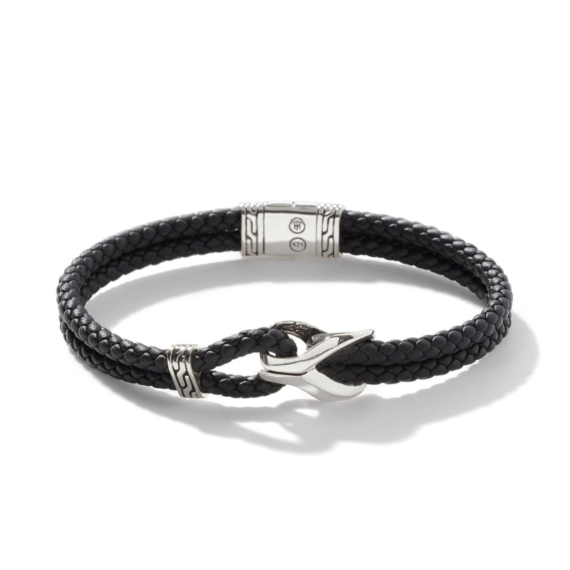 SILVER AND BRAIDED LEATHER CORD BRACELET - Main Image