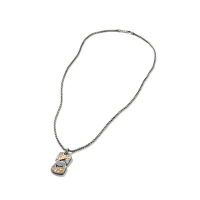 Silver and Bronze Curb Link Dog Tag Pendant with 22in Necklace