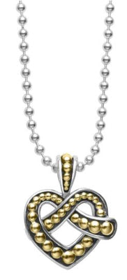 SILVER AND GOLD CAVIAR HEART PENDANT NECKLACE - Tapper's Jewelry 