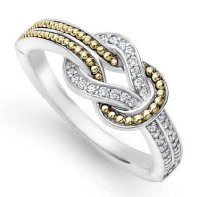 SILVER AND GOLD CAVIAR KNOT AND DIAMOND RING - Tapper's Jewelry 