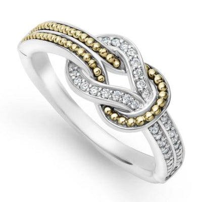 SILVER AND GOLD CAVIAR KNOT AND DIAMOND RING