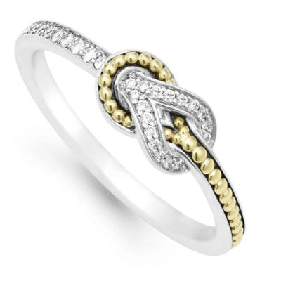 SILVER AND GOLD PETITE KNOT DIAMOND RING - Tapper's Jewelry 