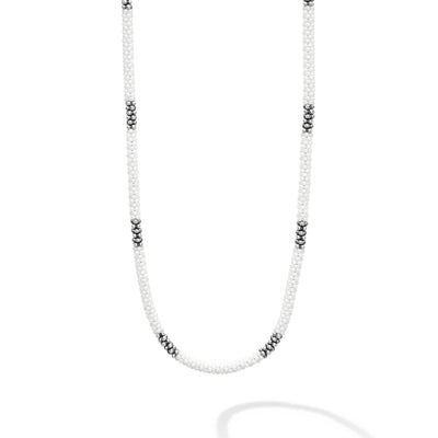 Sterling silver and White Ceramic Caviar Beaded Necklace