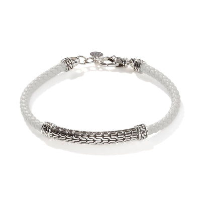 SILVER AND WOVEN WHITE LEATHER BRACELET - Tapper's Jewelry 