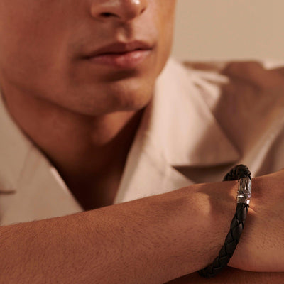 SILVER BRAIDED LEATHER BAMBOO BRACELET - Tapper's Jewelry 