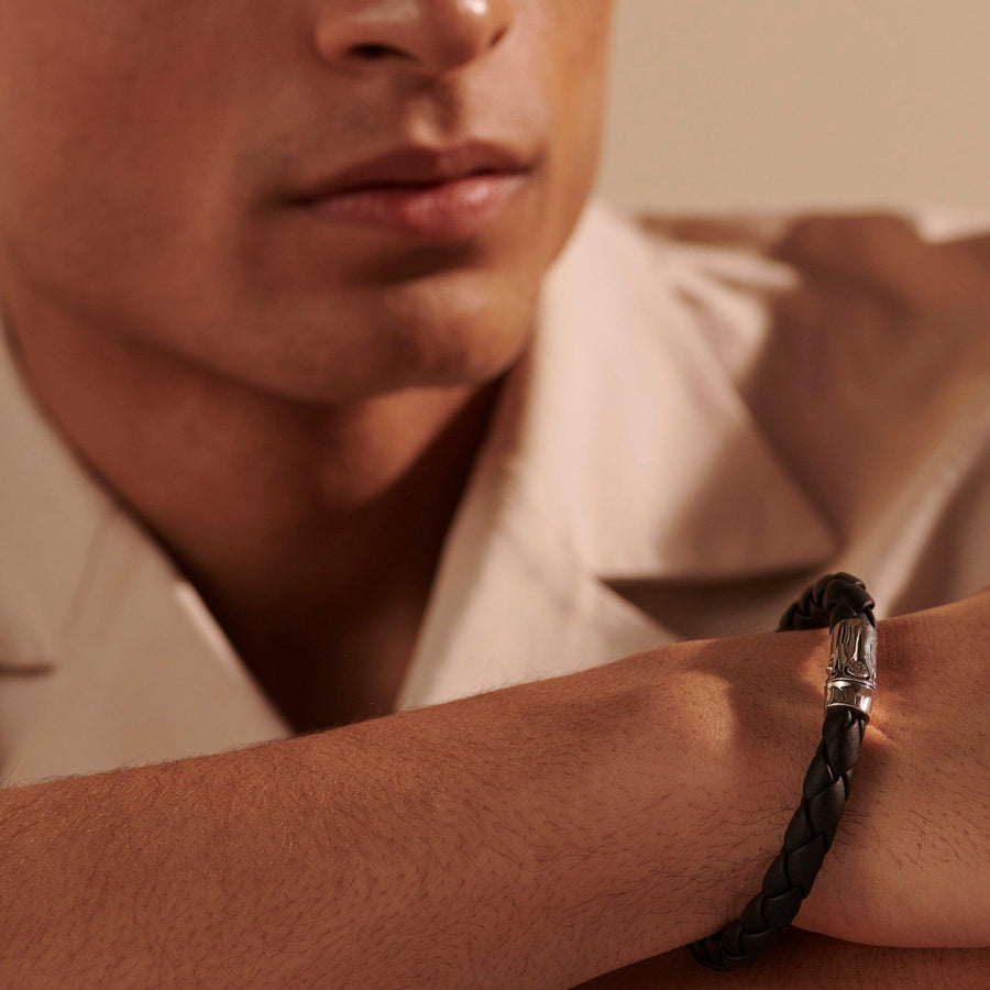 SILVER BRAIDED LEATHER BAMBOO BRACELET - Tapper's Jewelry 