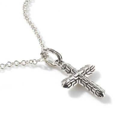 SILVER CARVED CROSS PENDANT NECKLACE - Tapper's Jewelry 