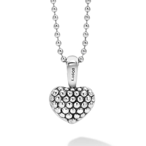 Sterling Silver Caviar Beaded Heart Necklace