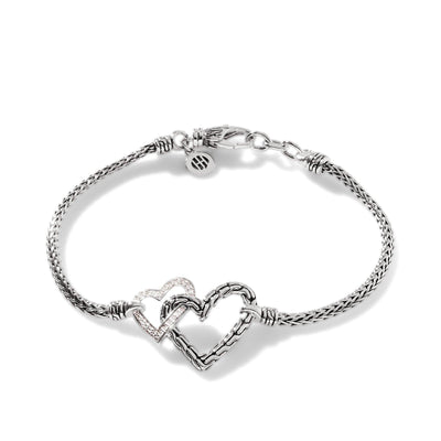 SILVER CHAIN AND DIAMOND INTERLOCKING HEART BRACELET - Tapper's Jewelry 