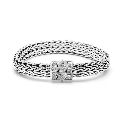 SILVER CLASSIC CHAIN BRACELET WITH PAVE DIAMONDS - Tapper's Jewelry 