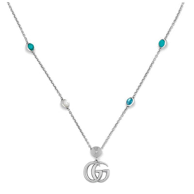 SILVER DOUBLE G PENDANT NECKLACE WITH BLUE TOPAZ AND MOTHER OF PEARL - Tapper's Jewelry 