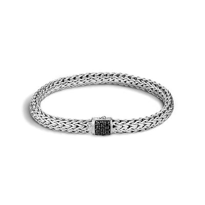 SILVER HAND WOVEN CHAIN BRACELET WITH LAVA SAPPHIRE CLASP - Tapper's Jewelry 