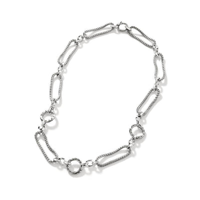 SILVER SOFT CHAIN AND CARVED LINK NECKLACE - Tapper's Jewelry 