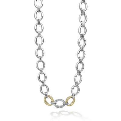 SINGLE STATION DIAMOND PAVE LINK NECKLACE - Tapper's Jewelry 