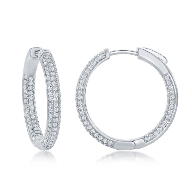 Sterling Silver Cubic Zirconia Inside Out Hoop Earrings