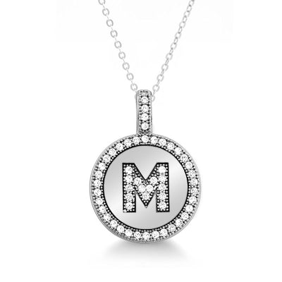 SS CZ INITIAL M PENDANT WITH CHAIN - Tapper's Jewelry 