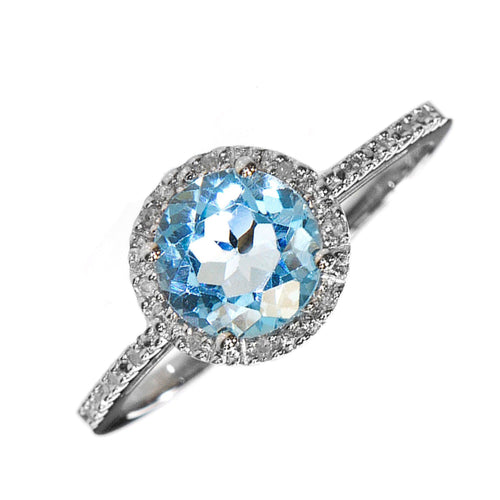 SS Sterling Silver Blue Topaz and Diamond  Ring