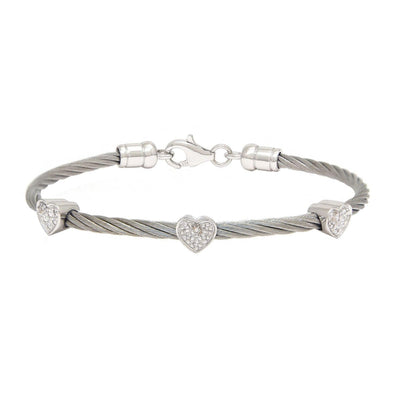 STAINLESS STEEL BRACELET WITH DIAMOND HEARTS - Tapper's Jewelry 