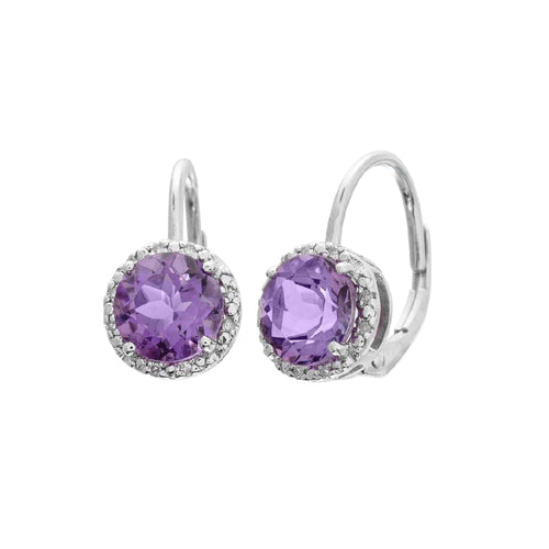 Sterling Silver Diamond and Amethyst Drop Earrings