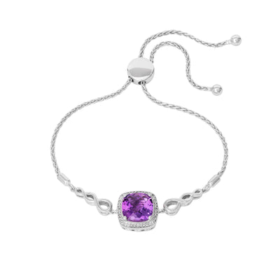 STERLING SILVER AMETHYST AND DIAMOND BOLO BRACELET - Tapper's Jewelry 
