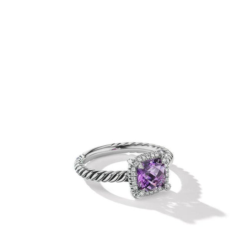 STERLING SILVER AMETHYST AND DIAMOND RING