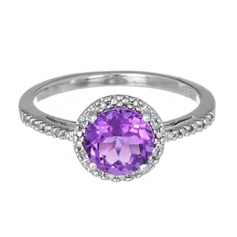 Sterling silver amethyst and diamond ring Clearance