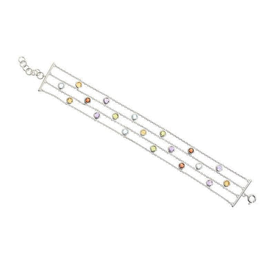 Sterling Silver Multicolor Gemstone Strand Bracelet