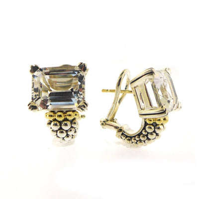 STERLING SILVER AND 18 KARAT PETITE WHITE TOPAZ HALF HOOP EARRING