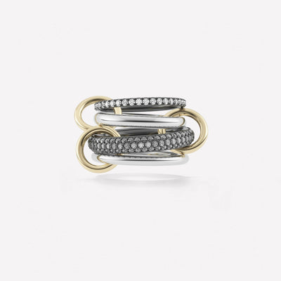 STERLING SILVER AND 18K YELLOW GOLD DIAMOND LINKED RINGS