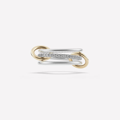 STERLING SILVER AND 18K YELLOW GOLD GREY DIAMOND LINKED RINGS