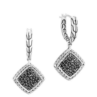 John Hardy Sterling Silver Black Sapphire and Spinel Drop Earrings