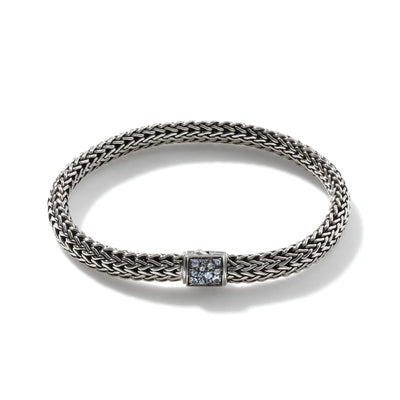 Sterling Silver Classic Chain Reversible Bracelet Aquamarine and Sapphire - Tapper's Jewelry 